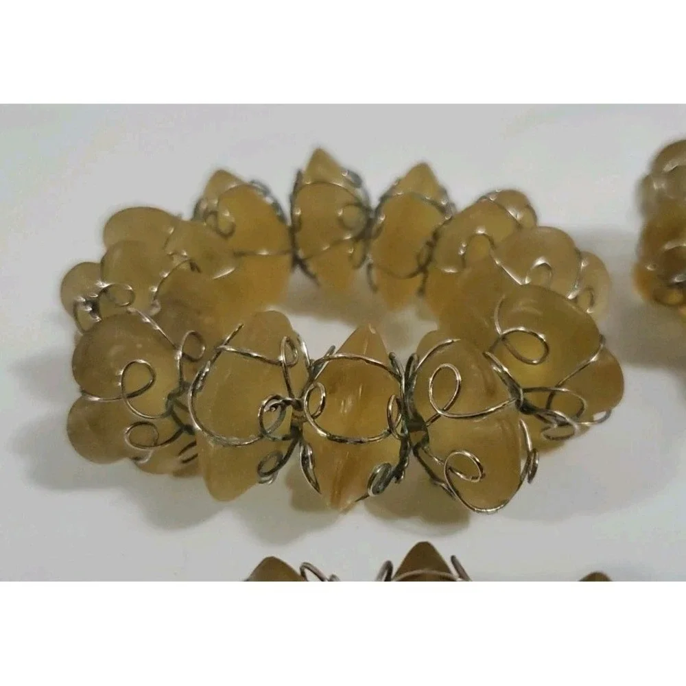 Vintage Yellow‎ Beige Stone and Wire Napkin Rings set of 8 Abstract Bohemian